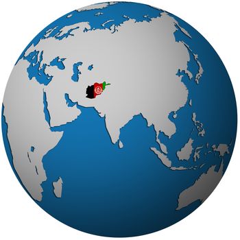 isolated over white territory of afghanistan with flag on globe map