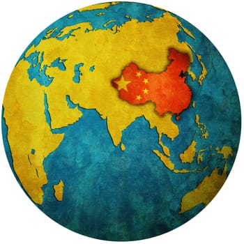 isolated over white territory of china with flag on globe map