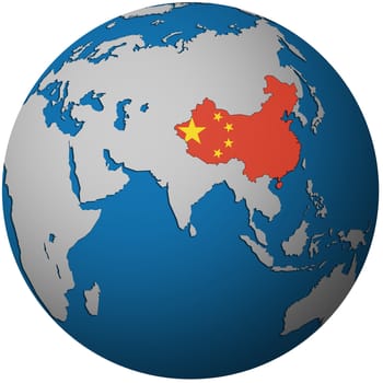 isolated over white territory of china with flag on globe map