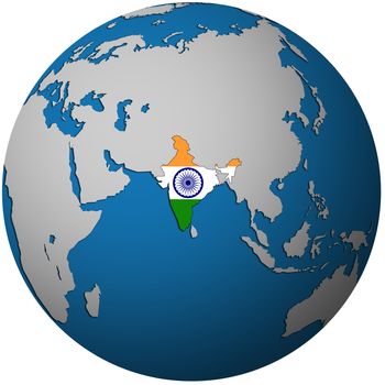 isolated over white territory of india with flag on globe map