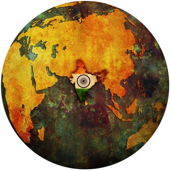 isolated over white territory of india with flag on globe map