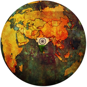 isolated over white territory of india with flag on globe map