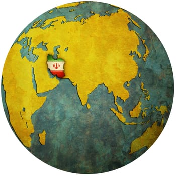 isolated over white territory of iran with flag on globe map