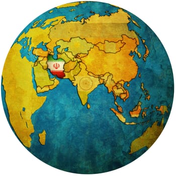 isolated over white territory of iran with flag on globe map