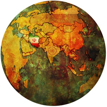 isolated over white territory of iran with flag on globe map