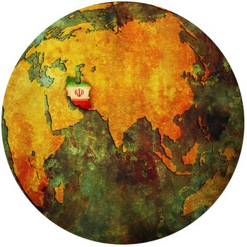 isolated over white territory of iran with flag on globe map