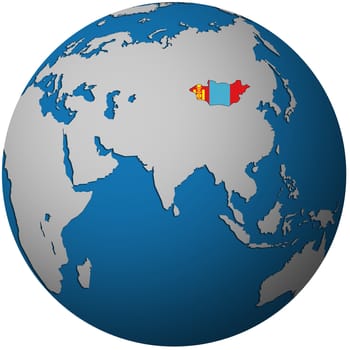 isolated over white territory of mongolia with flag on globe map