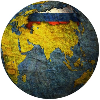 isolated over white territory of russia with flag on globe map