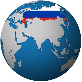 isolated over white territory of russia with flag on globe map