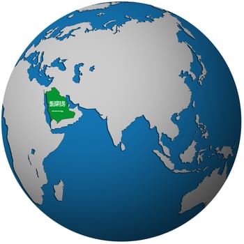 isolated over white territory of saudi arabia with flag on globe map