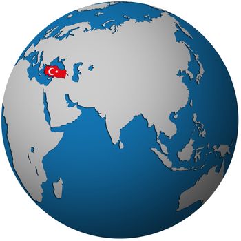 isolated over white territory of turkey with flag on globe map