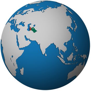 isolated over white territory of turkmenistan with flag on globe map