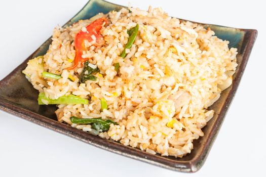 Fried rice with deep fried pork garlic and vegetable