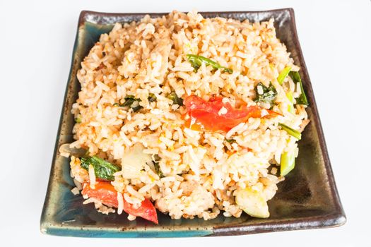 Fried rice with deep fried pork garlic and vegetable