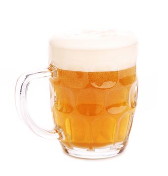 Mug fresh beer with cap of foam isolated