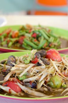 close up asian food on table , spicy dish