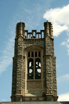 Church bell tower with blue sky