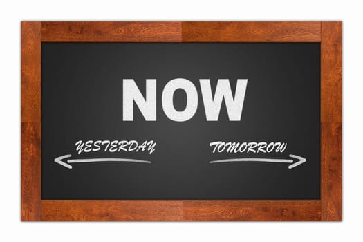 Now, yesterday, tomorrow written with chalk on a blackboard