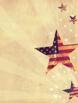 stars with USA flag and rays over old paper background