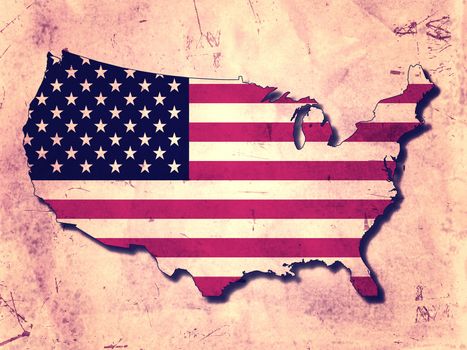 USA map with flag over old paper background
