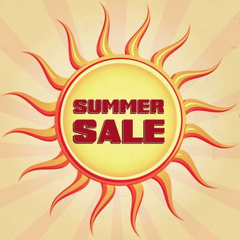 Summer sale retro style illustration of sun with text