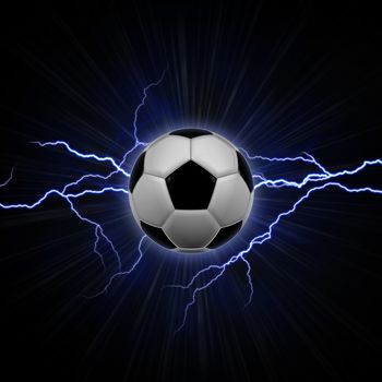 Football ball with blue lightning over rays