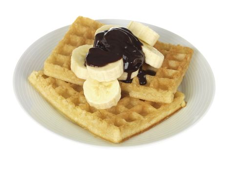 Waffles with Banana and Chocolate Sauce