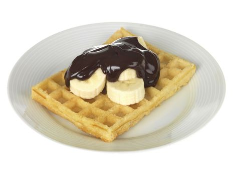 Waffles with Banana and Chocolate Sauce