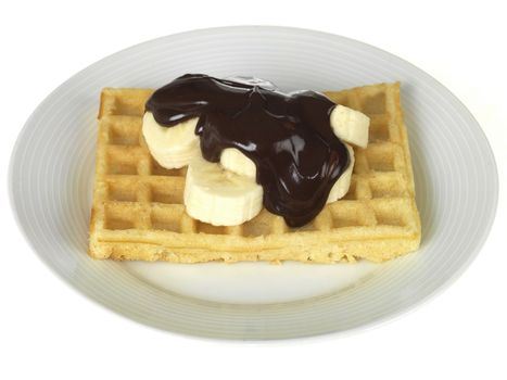 Waffles with Banana and Chocolate Sauce