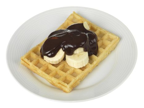 Waffles with Banana and Chocolate Sauce