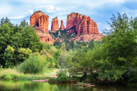 Famous view of Cathedral Rock in Sedona, Arizona. 