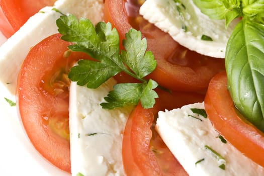 Healthy salad made from tomatoes with cottage cheese