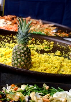 cooking food in the central market of Helsinki. Finland.