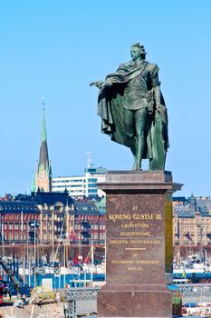 Sculpture of King Gustav III in the square outside the royal palace in Stockholm