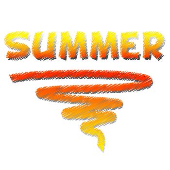 yellow illustrated text summer and abstract curve