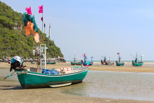 Fishing boat on the beach .Hua Hin Beach, Thailand