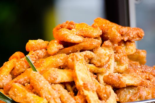 Banana chips, sweetened fried banana fritters, Thailand snack