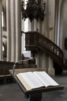 Picture of wooden lectern in church