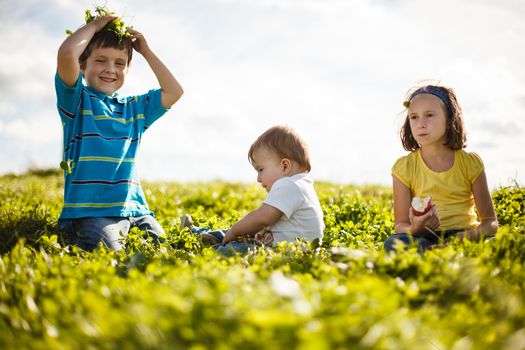 Family playing on the grass