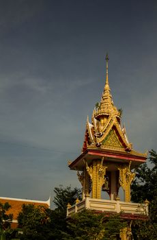 belltower building thai temple. In Thailand, any kind of art decorated in Buddhist church, temple pavilion, temple hall, etc. created with money donated by people, it a public treasure of Buddhism not for copyright.