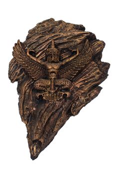 garuda wood carving on white background