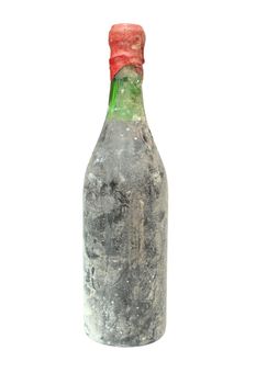 bottle of old red wine isolated over white background