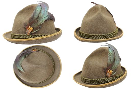 oktoberfest hunting decorated hat in four different views over white background