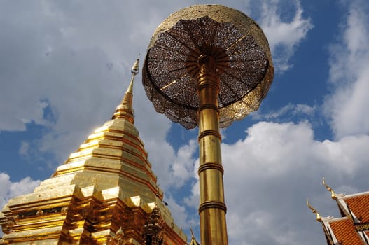 Golden tower of the Suthep Temple in Chiang Mai, Thailand