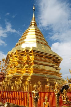 Golden tower of the Suthep Temple in Chiang Mai, Thailand