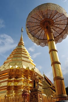 Golden tower of the Suthep Temple in Chiang Mai, Thailand