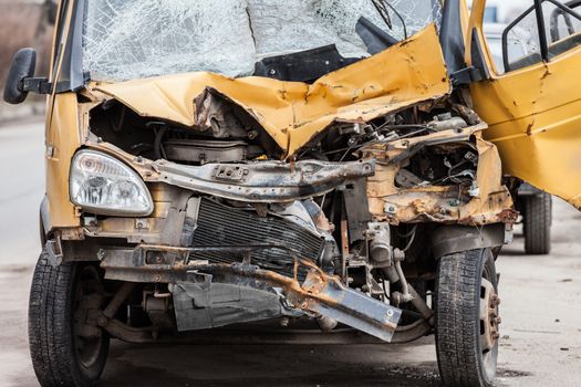 Road accident crash damaged car or wreck broken vehicle