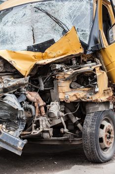 Road accident crash damaged car or wreck broken vehicle