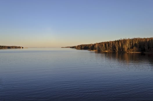 Trotsa river, a tributary of the Volga at sunset, Nizhny Novgorod region, Russia