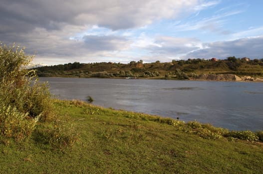 Autumn landscape with Oka River  at sunset, Ryazan region, Russia